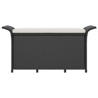 Produktbild för Trädgårdsbänk med dyna svart 116x46x57 cm konstrotting