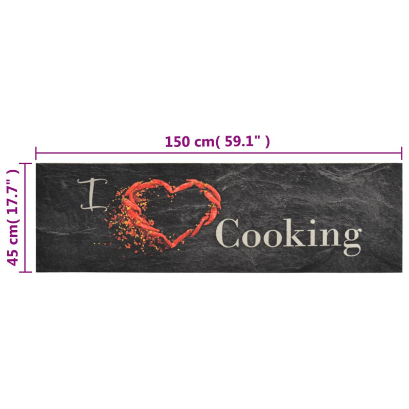 Produktbild för Köksmatta maskintvättbar cooking svart 45x150 cm sammet