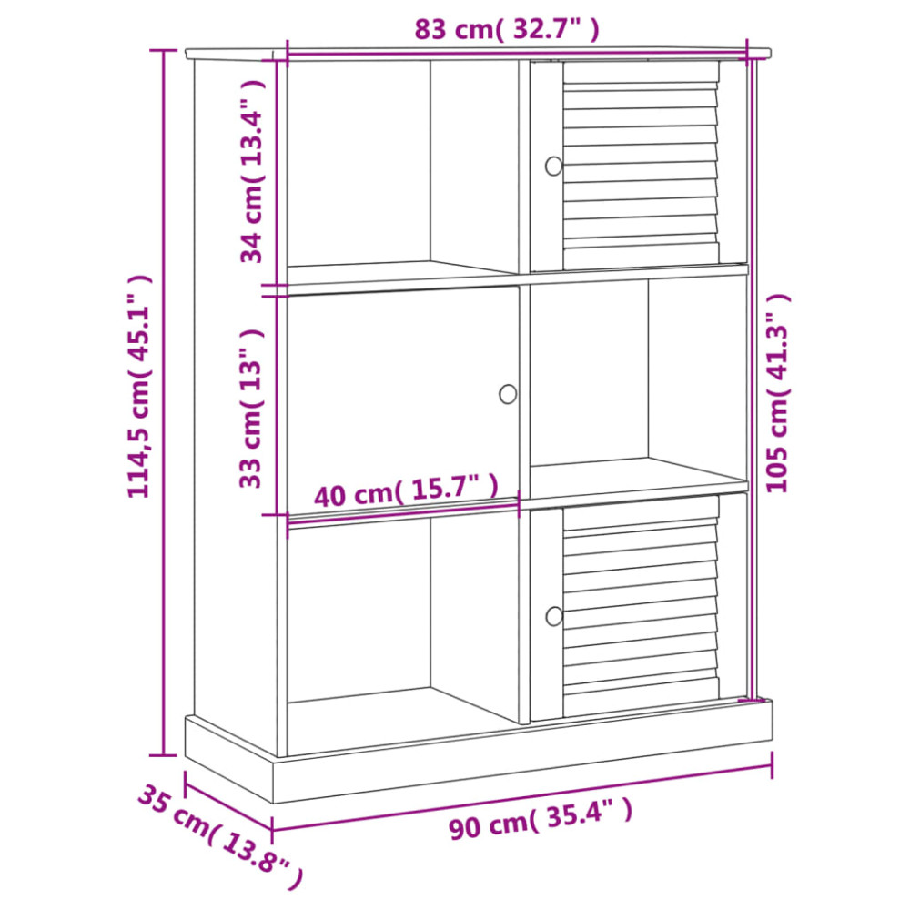 Produktbild för Bokhylla VIGO grå 90x35x114,5 cm massiv furu