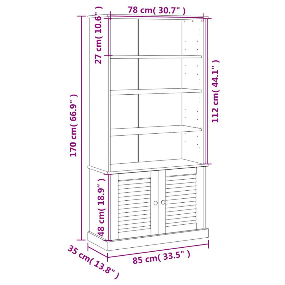 Produktbild för Bokhylla VIGO vit 85x35x170 cm massiv furu