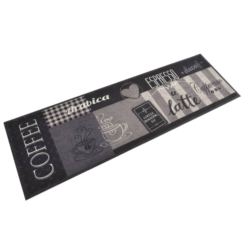 Produktbild för Köksmatta maskintvättbar kaffe svart 60x180 cm sammet