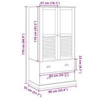 Produktbild för Klädskåp VIGO 90x55x170 cm massiv furu