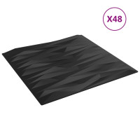 Produktbild för Väggpaneler 48 st svart 50x50 cm XPS 12 m² sten