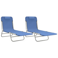Produktbild för Solstolar hopfällbara 2 st blå textilene & stål