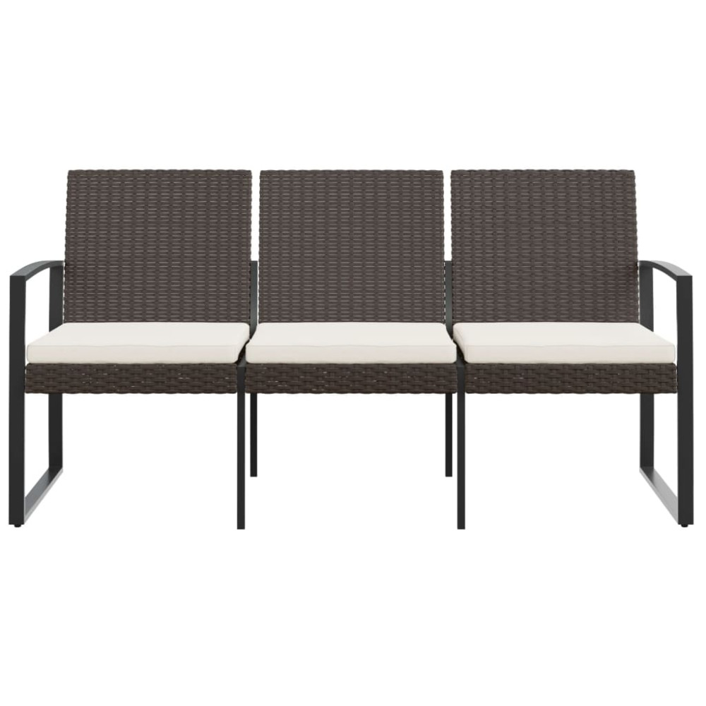 Produktbild för Trädgårdsbänk 3-sits med dynor konstrotting brun