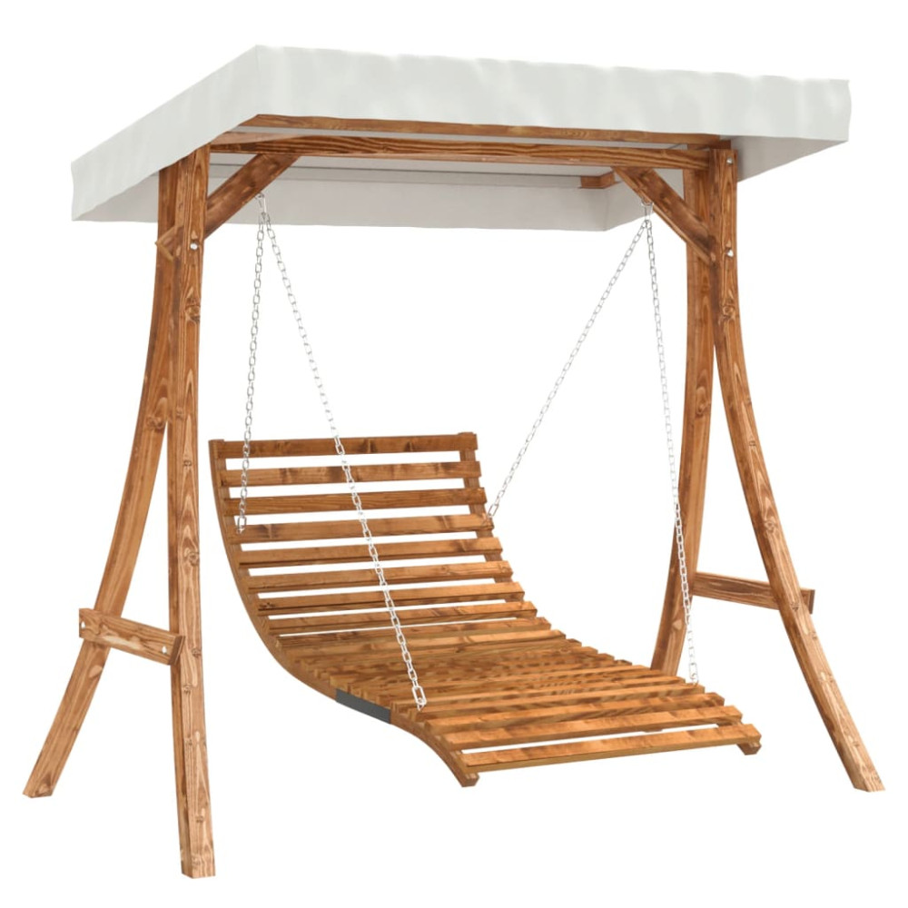 Produktbild för Gungställning med tak massivt granträ med teakyta