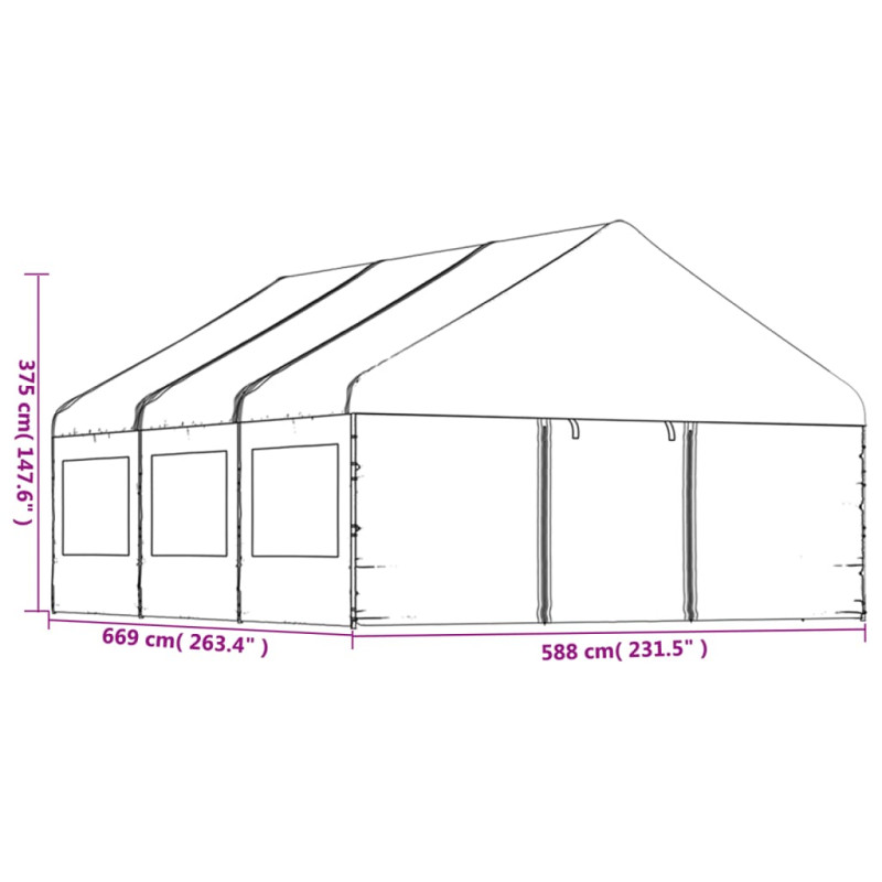 Produktbild för Paviljong med tak vit 6,69x5,88x3,75 m polyeten