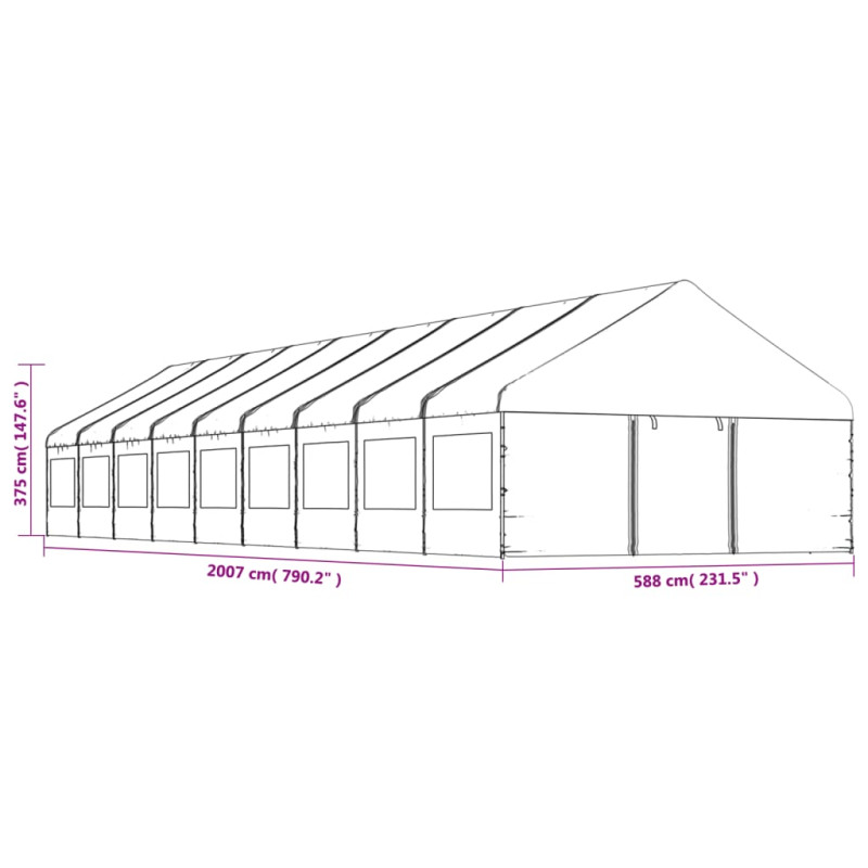Produktbild för Paviljong med tak vit 20,07x5,88x3,75 m polyeten