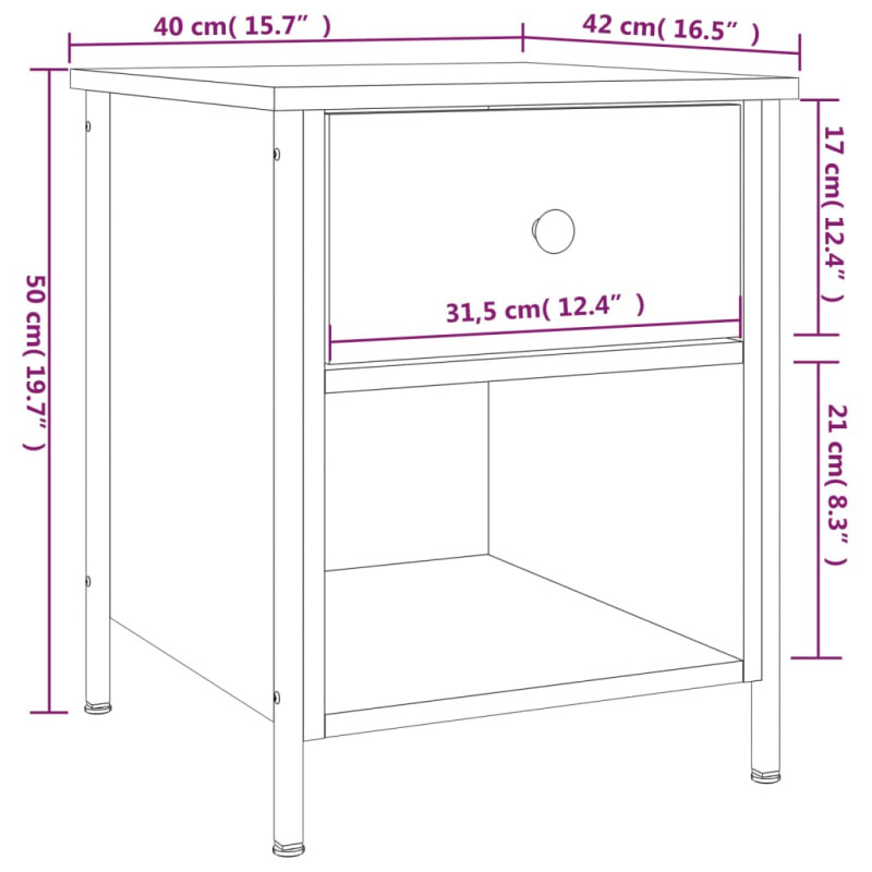 Produktbild för Sängbord sonoma-ek 40x42x50 cm konstruerat trä