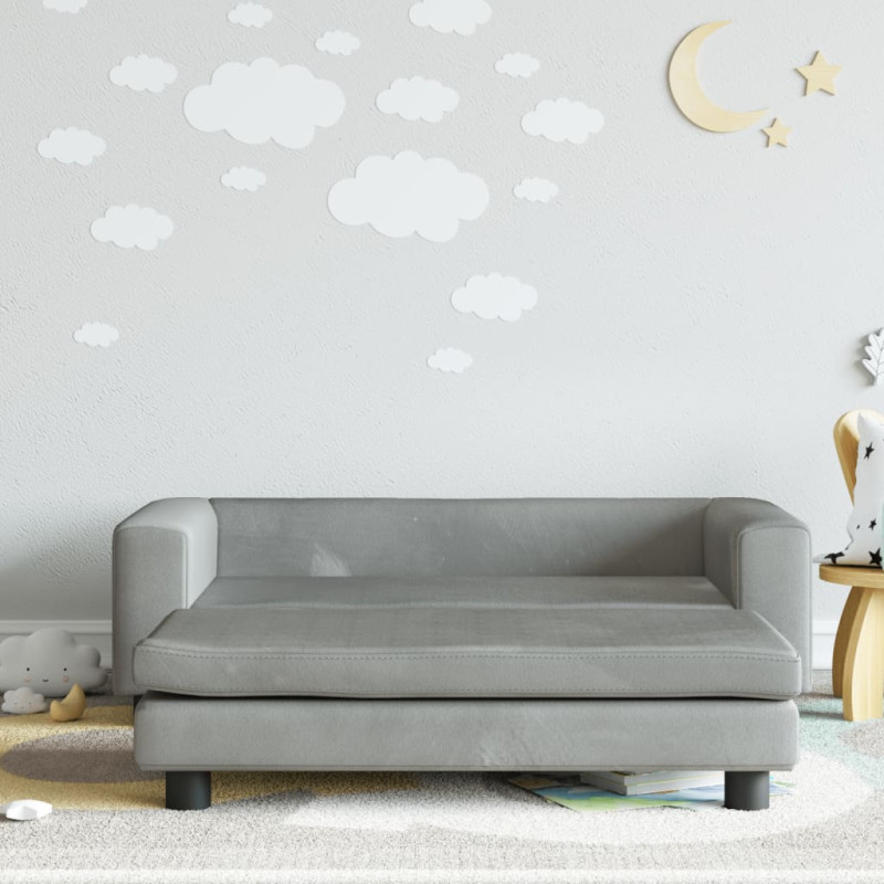 Produktbild för Barnsoffa med fotpall ljusgrå 100x50x30 cm sammet