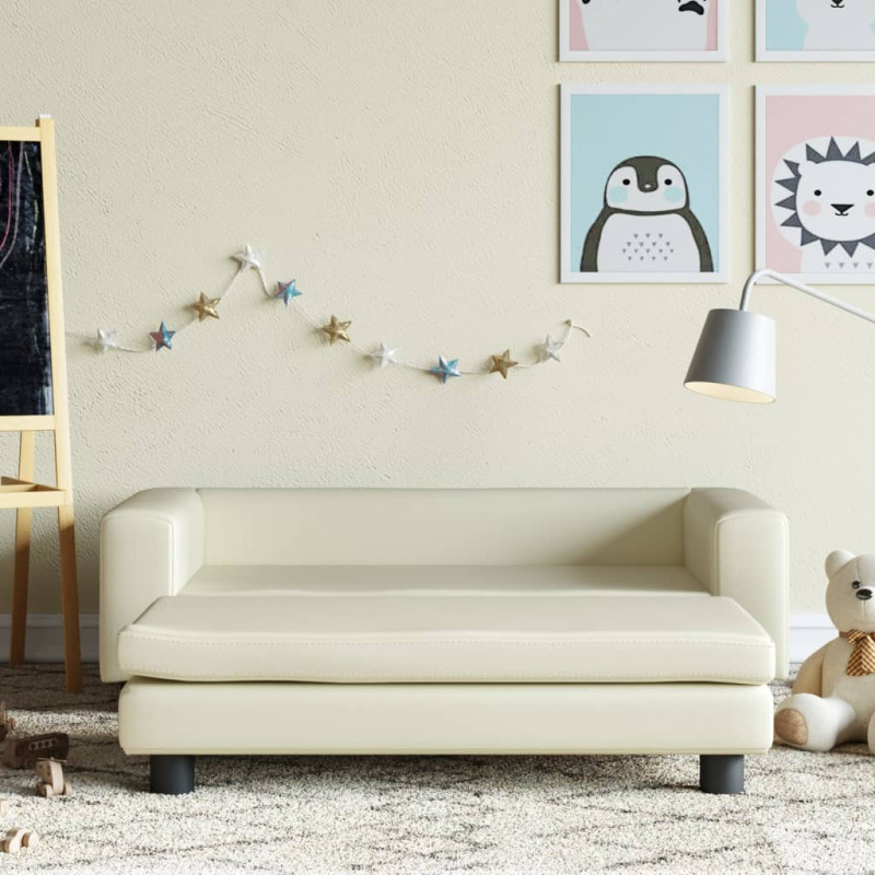 Produktbild för Barnsoffa med fotpall gräddvit 100x50x30 cm konstläder
