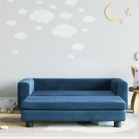 Produktbild för Barnsoffa med fotpall blå 100x50x30 cm sammet
