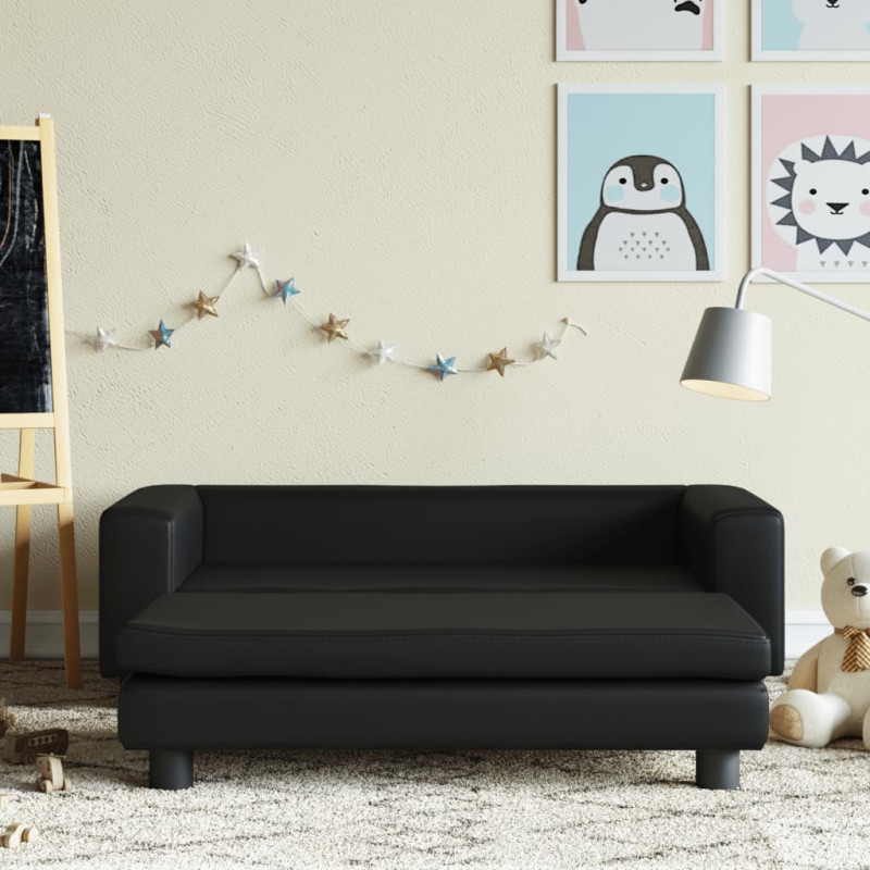 Produktbild för Barnsoffa med fotpall svart 100x50x30 cm sammet