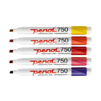 Miniatyr av produktbild för Penol 750 markeringspennor Mejselspets Svart, Blå, Brun, Grön, Ljusblå, Orange, Rosa, Lila, Röd, Gul 10 styck