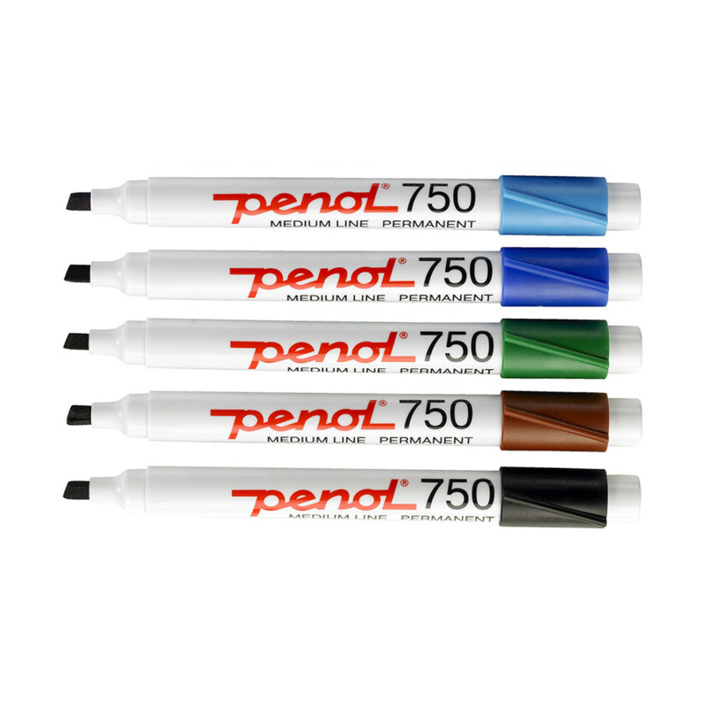Produktbild för Penol 750 markeringspennor Mejselspets Svart, Blå, Brun, Grön, Ljusblå, Orange, Rosa, Lila, Röd, Gul 10 styck