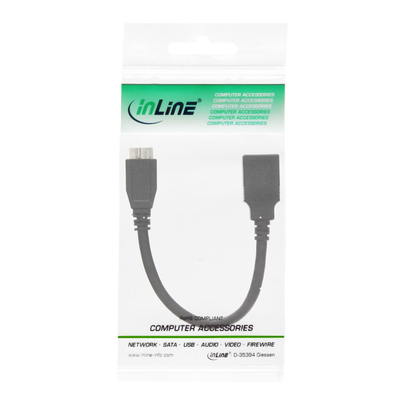 Produktbild för InLine 31609 USB-kablar 0,15 m USB A Micro-USB B Svart