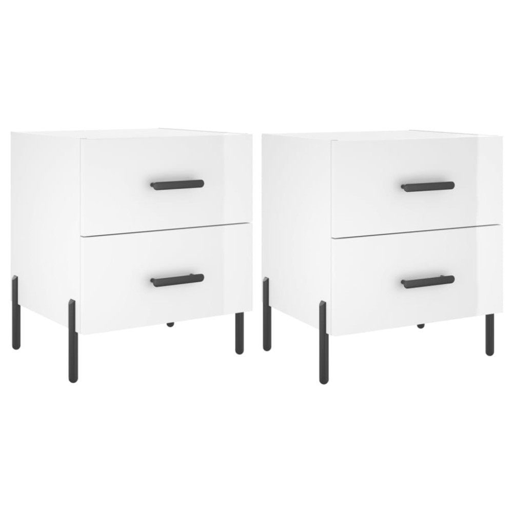 Produktbild för Sängbord 2 st vit högglans 40x35x47,5 cm konstruerat trä