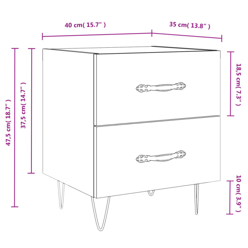 Produktbild för Sängbord svart 40x35x47,5 cm konstruerat trä