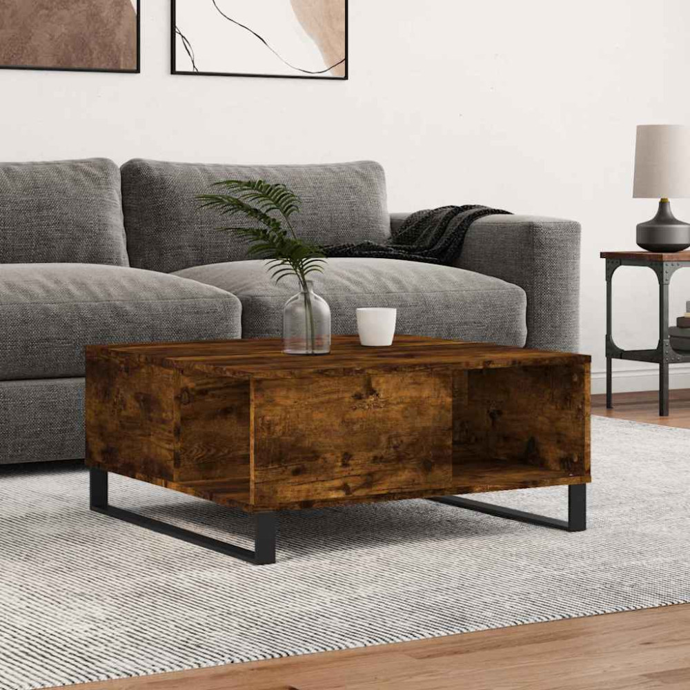 Produktbild för Soffbord rökfärgad ek 80x80x36,5 cm konstruerat trä