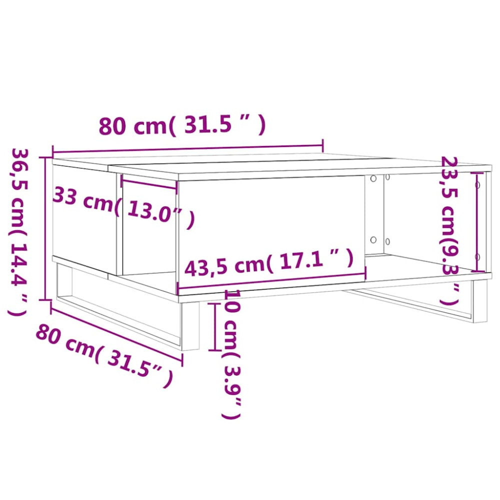 Produktbild för Soffbord rökfärgad ek 80x80x36,5 cm konstruerat trä