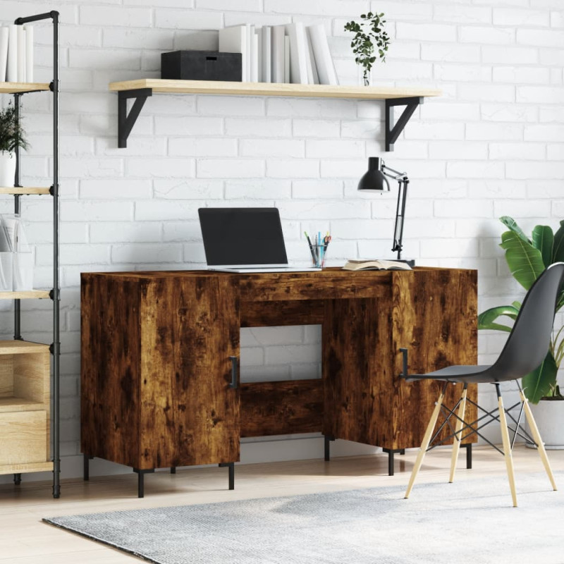 Produktbild för Skrivbord rökfärgad ek 140x50x75 cm konstruerat trä
