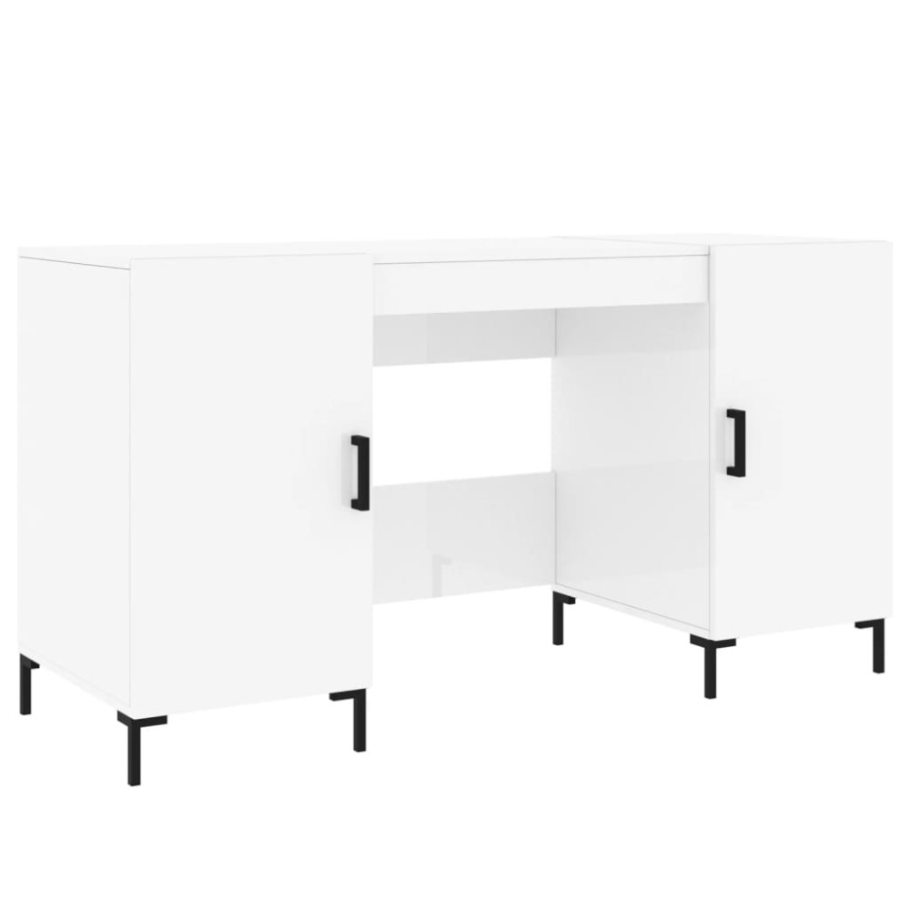 Produktbild för Skrivbord vit högglans 140x50x75 cm konstruerat trä