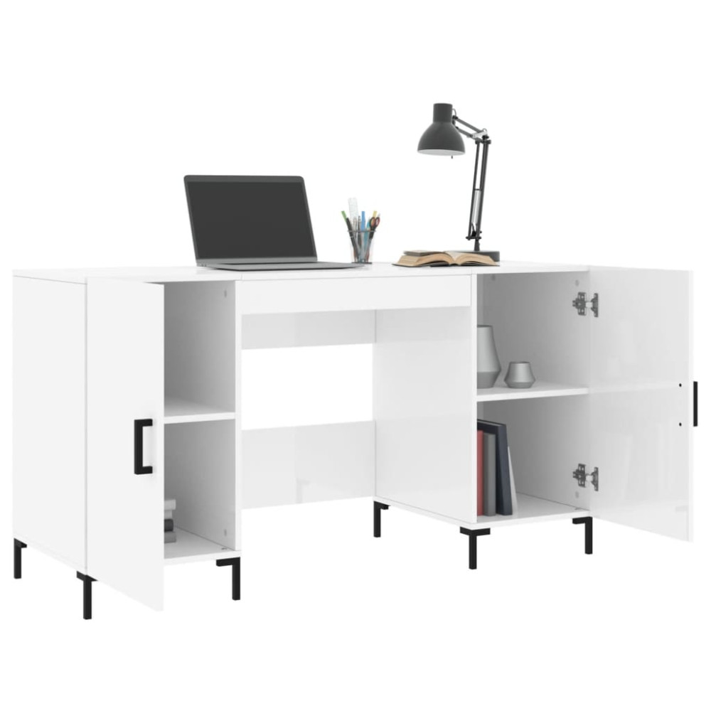 Produktbild för Skrivbord vit högglans 140x50x75 cm konstruerat trä
