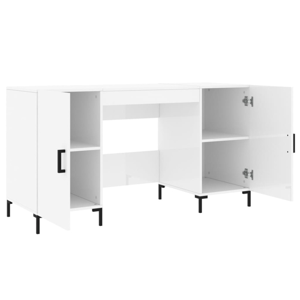 Produktbild för Skrivbord vit högglans 140x50x75 cm konstruerat trä