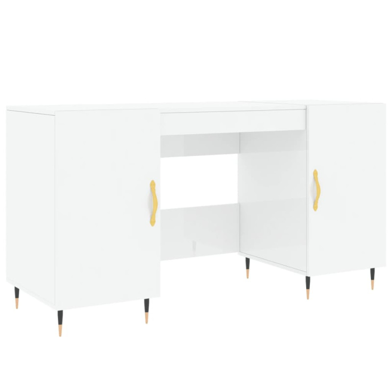 Produktbild för Skrivbord vit högglans 140x50x75 cm konstruerat trä