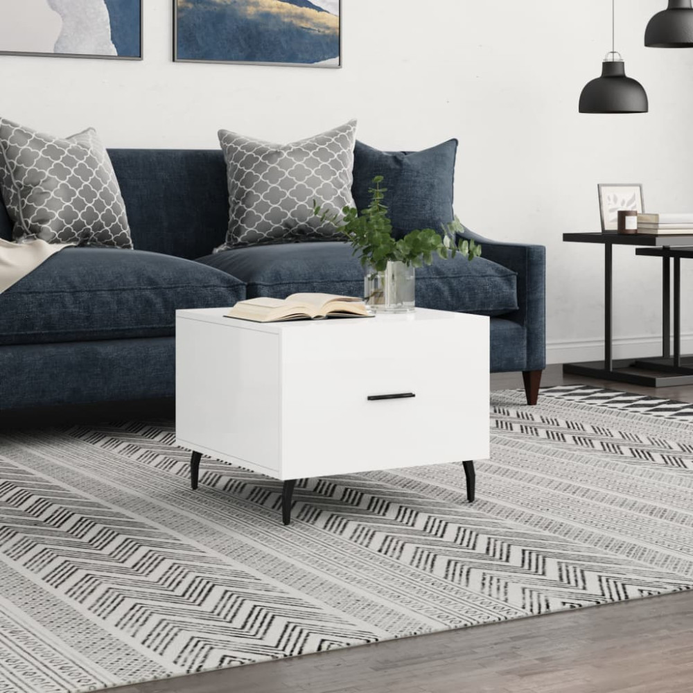 Produktbild för Soffbord vit högglans 50x50x40 cm konstruerat trä
