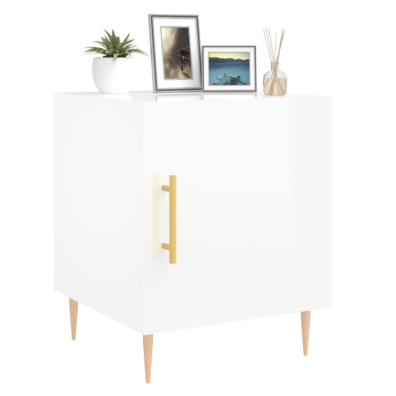 Produktbild för Sängbord vit högglans 40x40x50 cm konstruerat trä