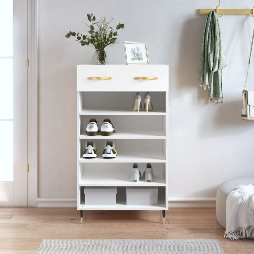 Produktbild för Skohylla vit 60x35x105 cm konstruerat trä