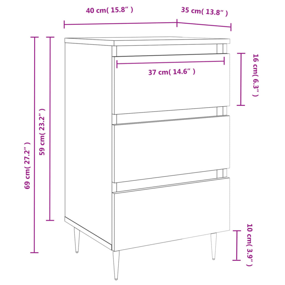 Produktbild för Sängbord 2 st rökfärgad ek 40x35x69 cm konstruerat trä