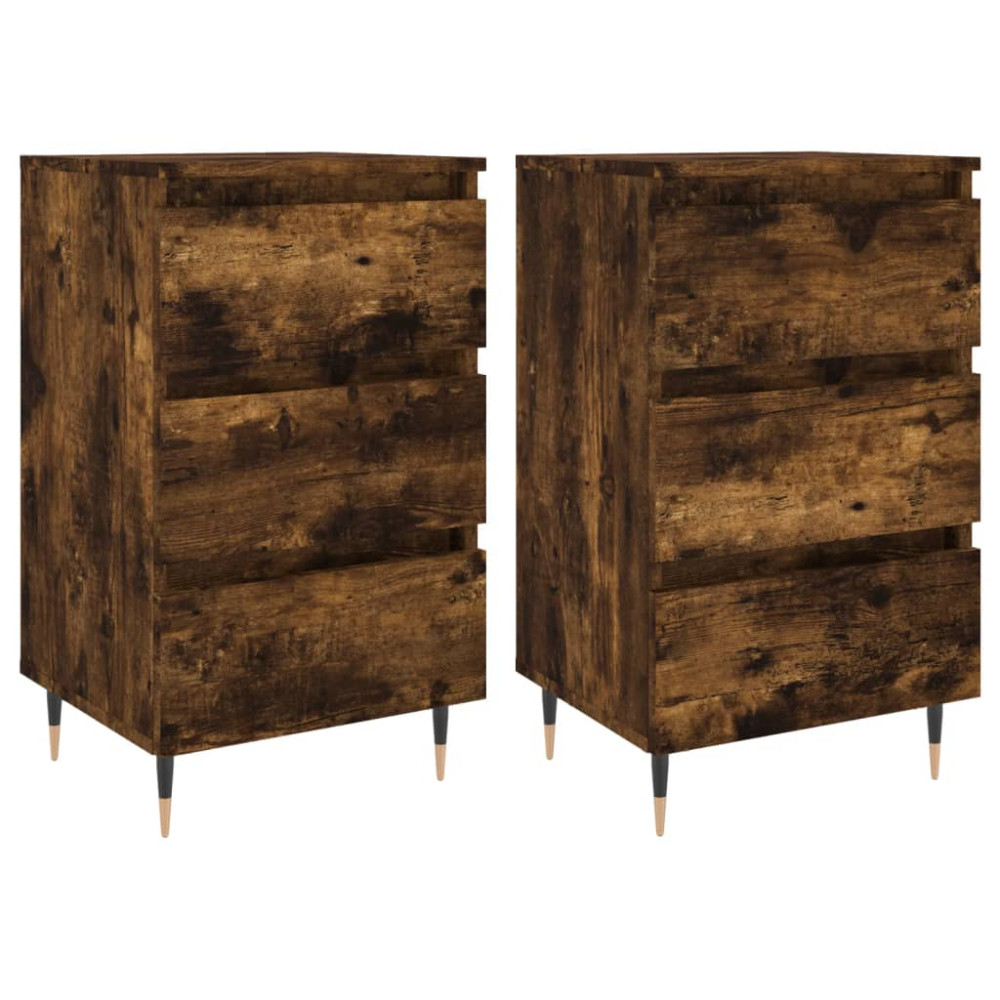 Produktbild för Sängbord 2 st rökfärgad ek 40x35x69 cm konstruerat trä