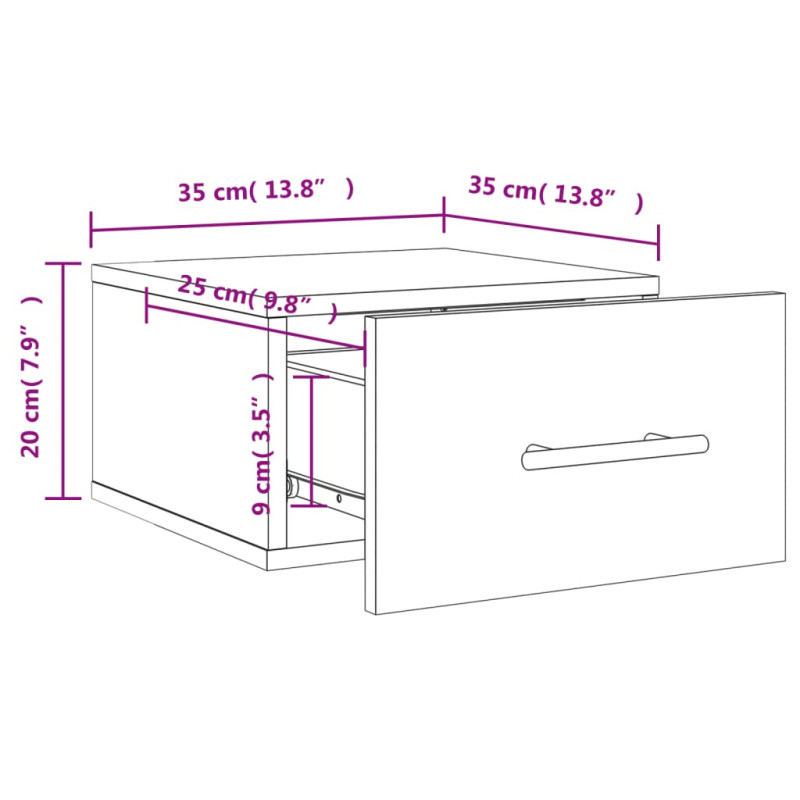Produktbild för Väggmonterat sängbord sonoma-ek 35x35x20 cm