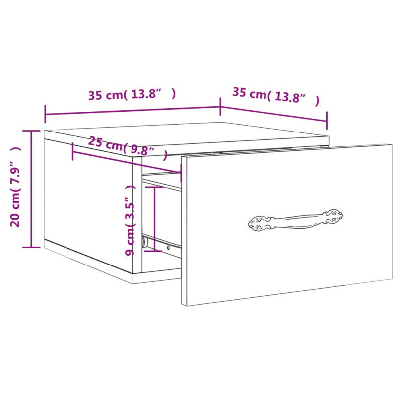 Produktbild för Väggmonterat sängbord svart 35x35x20 cm