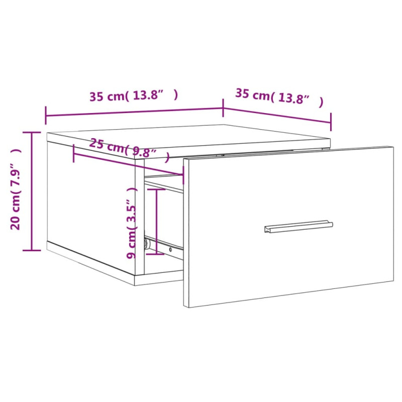 Produktbild för Väggmonterat sängbord vit högglans 35x35x20 cm