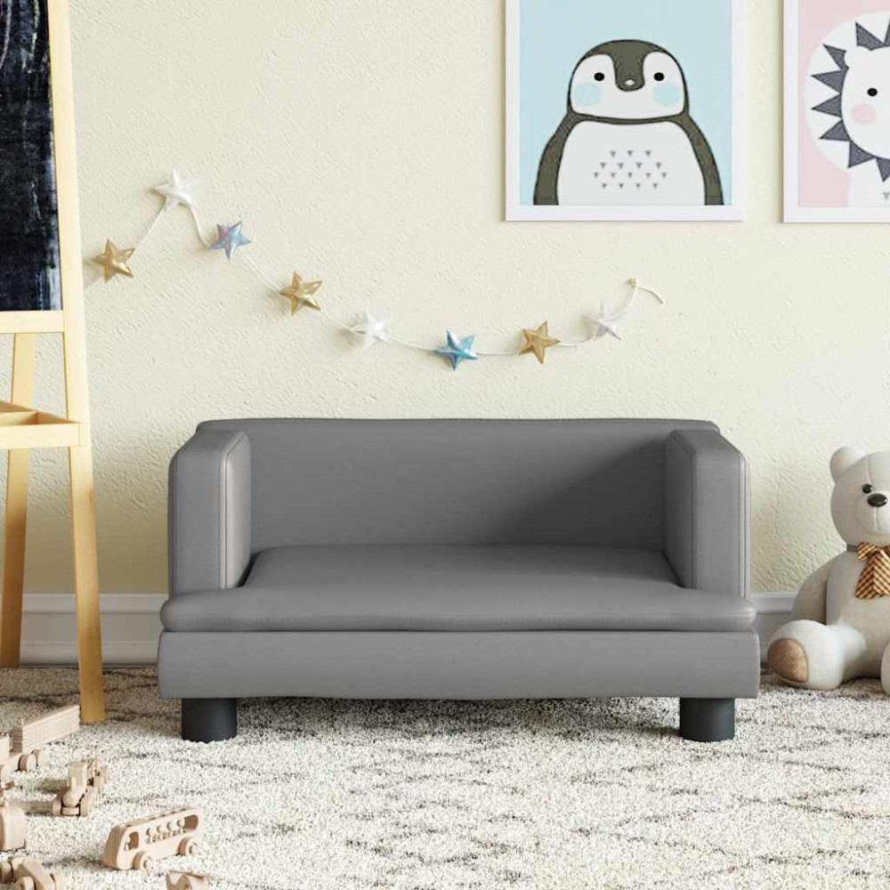 Produktbild för Barnsoffa grå 60x40x30 cm konstläder