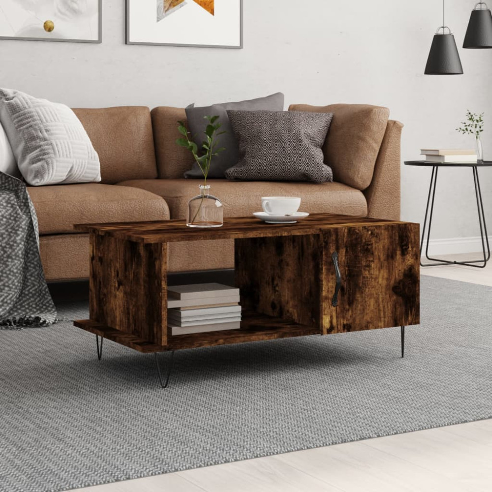 Produktbild för Soffbord rökfärgad ek 90x50x40 cm konstruerat trä