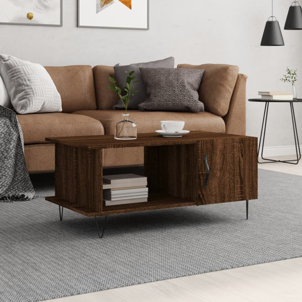 Produktbild för Soffbord brun ek 90x50x40 cm konstruerat trä
