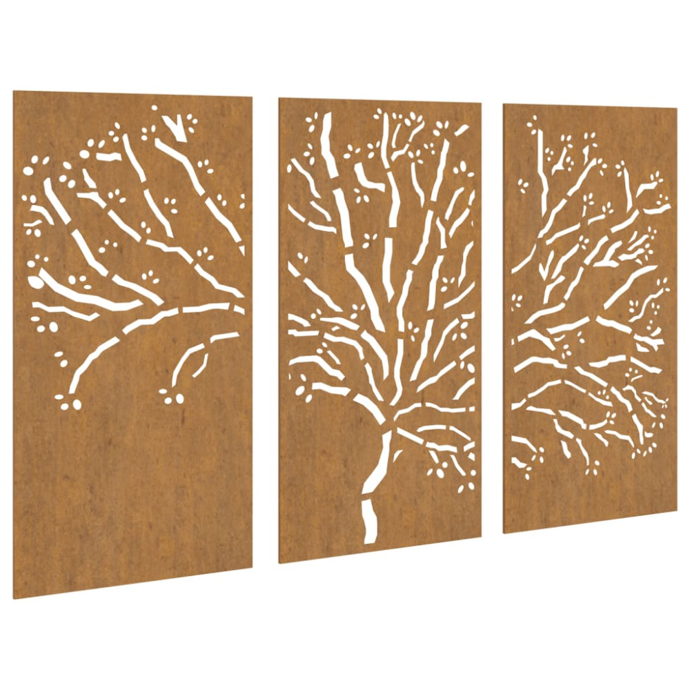 Produktbild för Väggdekorationer 3 delar 105x55 cm rosttrögt stål träddesign