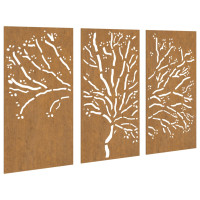 Produktbild för Väggdekorationer 3 delar 105x55 cm rosttrögt stål träddesign