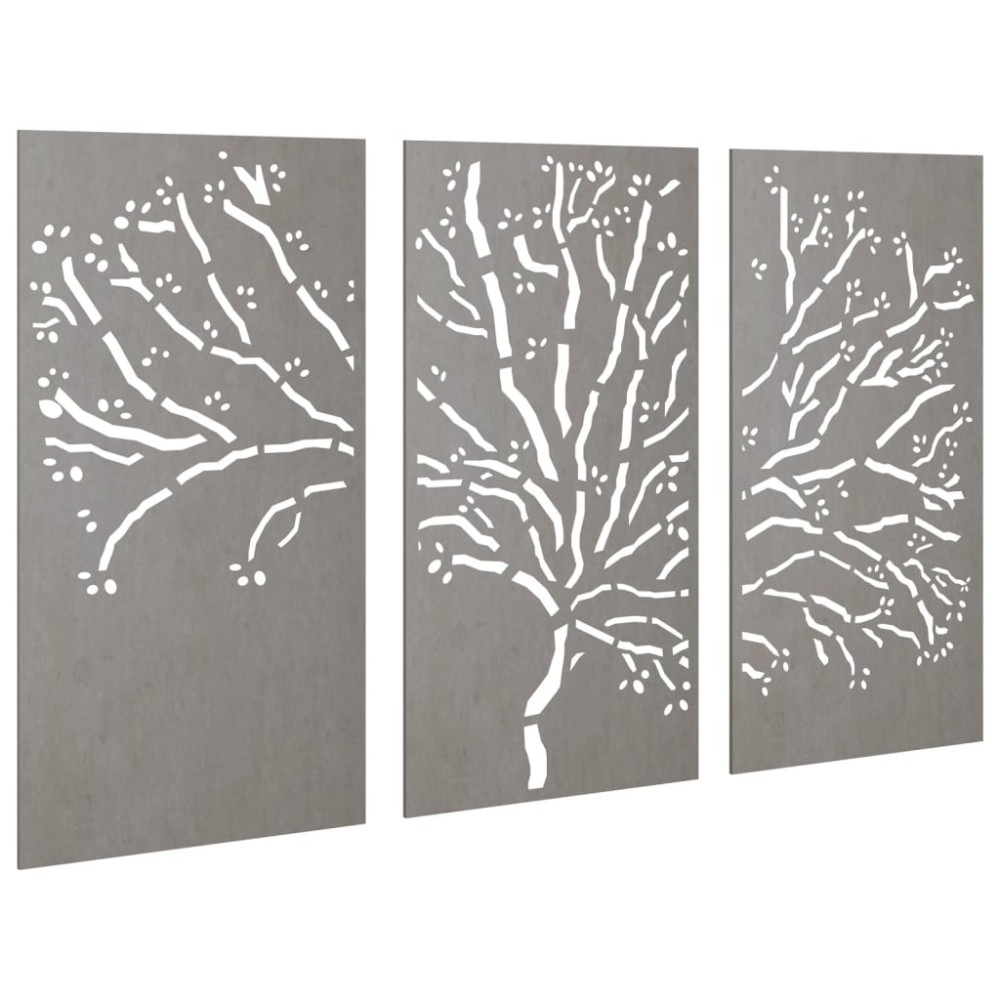 Produktbild för Väggdekorationer 3 delar 105x55 cm rosttrögt stål träddesign