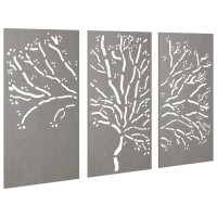 Produktbild för Väggdekorationer 3 delar 105x55 cm rosttrögt stål träddesign