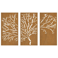 Produktbild för Väggdekorationer 3 delar 105x55 cm rosttrögt stål träddesign