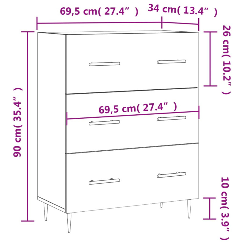 Produktbild för Skänk grå sonoma 69,5x34x90 cm konstruerat trä