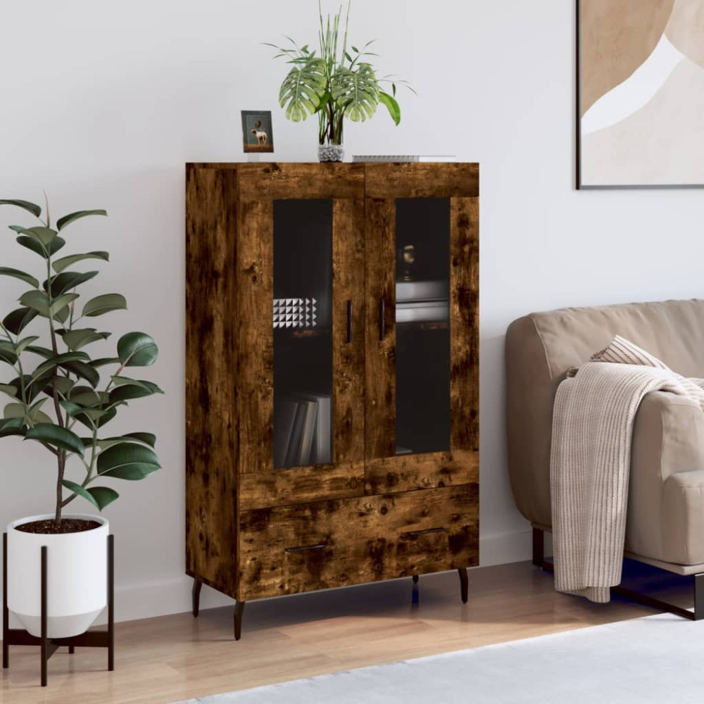 Produktbild för Högskåp rökfärgad ek 69,5x31x115 cm konstruerat trä