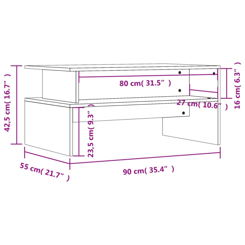 Produktbild för Soffbord vit 90x55x42,5 cm konstruerat trä