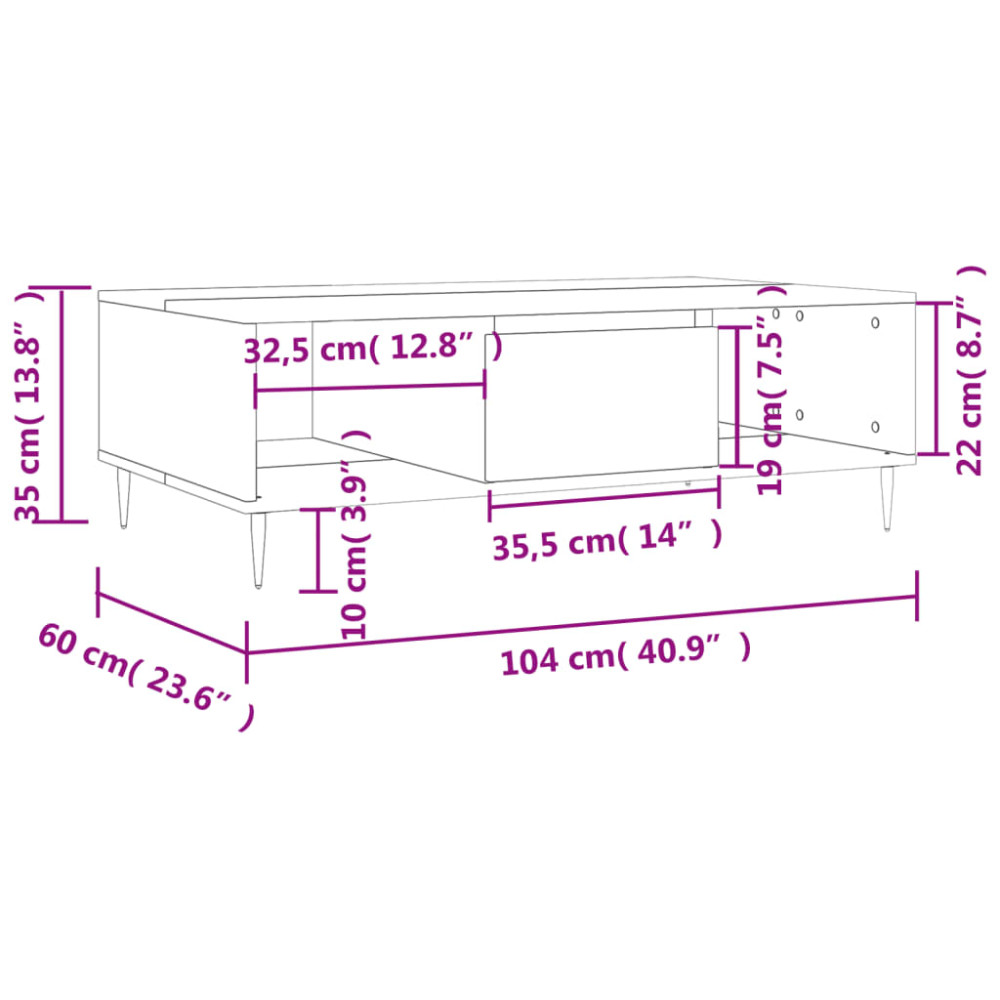 Produktbild för Soffbord vit 104x60x35 cm konstruerat trä