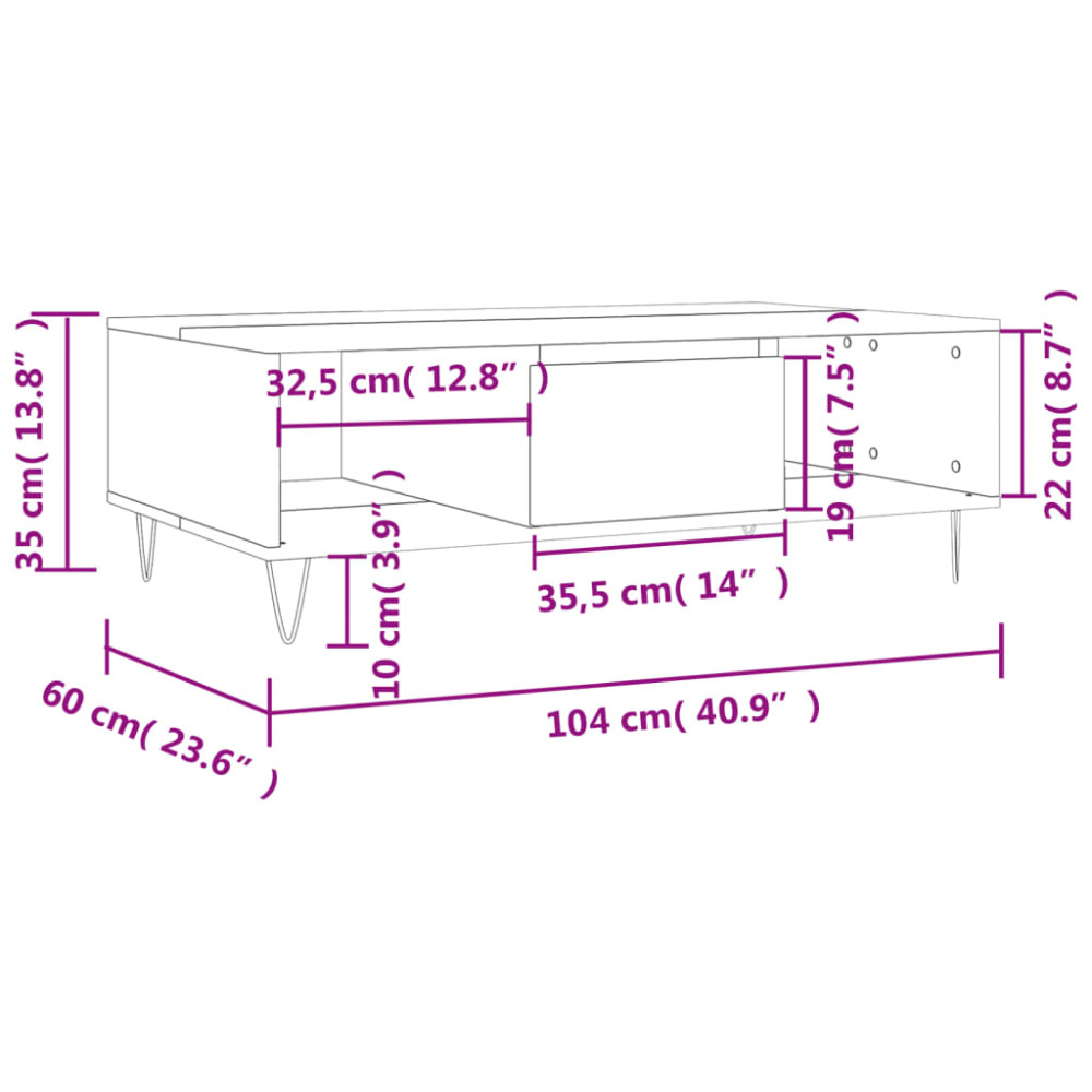 Produktbild för Soffbord vit 104x60x35 cm konstruerat trä